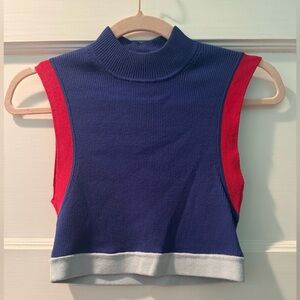 STAUD Sleeveless High Neck Ribbed Crop Top - Blue and Red